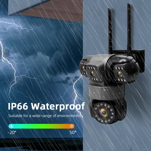 Miniatura 9 de Cámara de seguridad inalámbrica de 4 lentes al aire libre, imagen HD 2K PTZ 360° de vigilancia, visión nocturna a color, conexión WiFi, detección