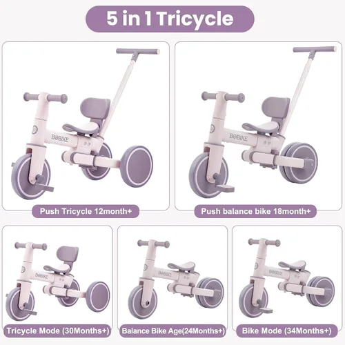 Miniatura 2 de BoBike Triciclo 5 en 1 para niños pequeños de 18 meses a 5 años, bicicleta para niños con pedales mejorados, mango de empuje para padres, bicicleta