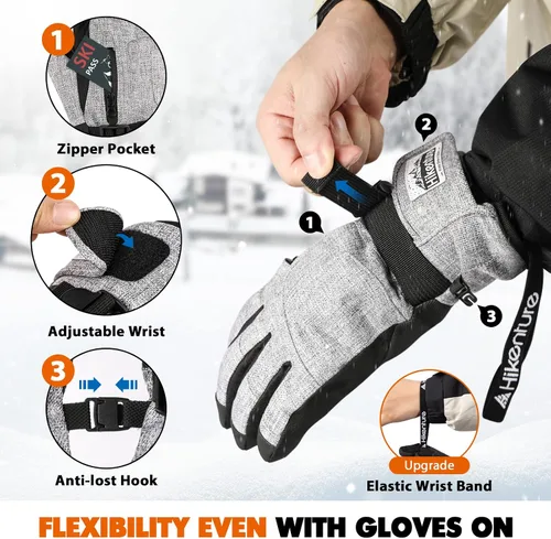 Miniatura 4 de Hikenture Ski Gloves Snow Gloves for Men&Women, 3M Thinsulate Waterproof Snowboard Gloves, Insulated Touchscreen Snowmobile Gloves for Cold Weather