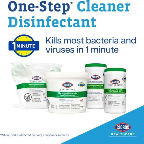 Miniatura 2 de Clorox Healthcare Toallitas desinfectantes limpiadoras de peróxido de hidrógeno, 12 x 11 pulgadas, cubo, 185 unidades (el paquete puede variar)