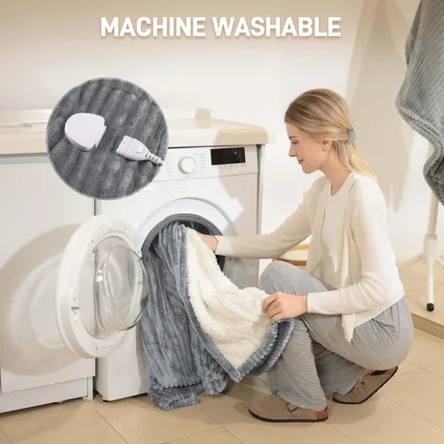 Miniatura 7 de Manta térmica eléctrica, manta eléctrica de franela suave de 50 x 60 pulgadas, manta térmica con 10 ajustes de tiempo, 6 ajustes de calor, lavable a