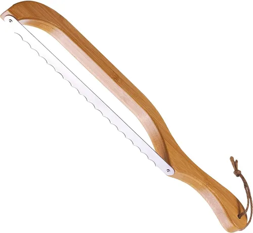 Cortador de pan con diseño de lazo premium, cuchillo de pan de 15.6 pulgadas para masa madre y baguette casera, cortes finos y uniformes, uso