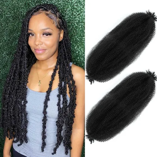 Cabello afro elástico y trenzado de 30 pulgadas 2 paquetes, cabello preesponjado y trenzado elástico pre-estirado para extensiones de cabello suave