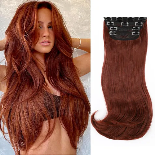 Miniatura 12 de FREEMEIGE 4 piezas de extensiones de cabello con clip, extensiones de cabello largas y gruesas con capas rectas de 20 pulgadas, extensiones
