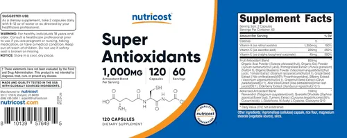 Miniatura 6 de Nutricost Super Antioxidantes (1000 mg) 120 cápsulas – Suplemento antioxidante para hombres y mujeres con Acai, Goji, arándanos y más, 60 porciones