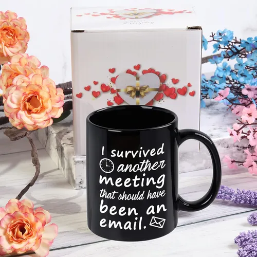 Miniatura 6 de WENSSY Taza de correo electrónico "Sobreviví a otra reunión que debería haber sido un correo electrónico" Taza divertida de oficina Taza de café
