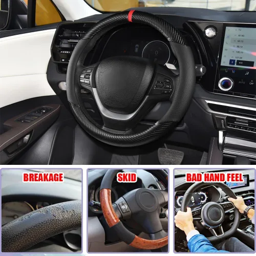 Miniatura 3 de Funda universal de fibra de carbono para volante de automóvil, funda antideslizante transpirable de 15 pulgadas, accesorios interiores de automóvil