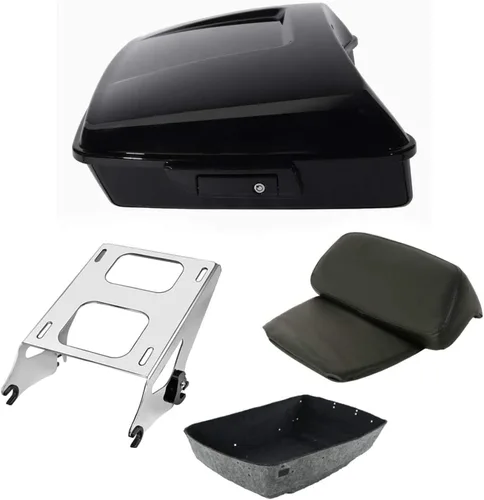 Miniatura 15 de TCT-MOTORPARTS Atlas Silver Metálico Maletero de Viaje Modificado con Respaldo y Montaje en Rack Adecuado para Harley Touring 14-25 Street Glide