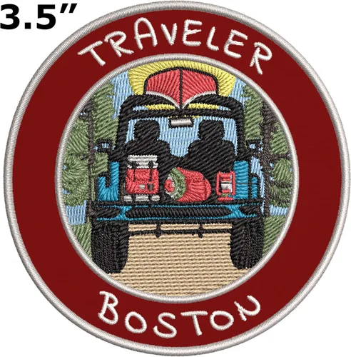 Miniatura 2 de Parche bordado de Boston de alta calidad para planchar o coser, insignia decorativa, emblema de recuerdo de vacaciones, equipo de viaje, ropa, Rojo