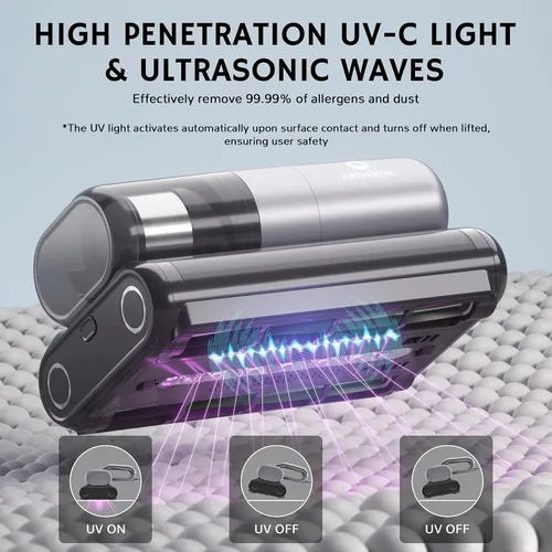 Miniatura 2 de AIRTHEREAL Aspiradora de colchón M1, aspiradora de cama 6 en 1 con vibración de alta frecuencia, rotación de cepillo doble de 80,000 RPM, luz UV-C