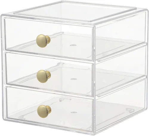 Miniatura 11 de AJIODA Caja organizadora de cajones de maquillaje con 3 cajones, vitrina de acrílico para cosméticos, organizador de tocador, caja de almacenamiento