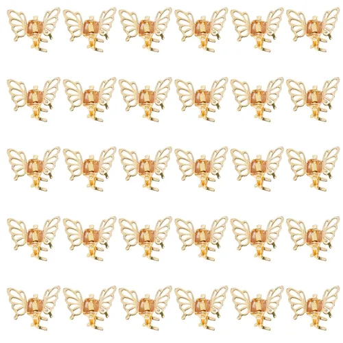 Wecoe 30 pinzas pequeñas de mariposa doradas, pequeñas pinzas de garra pequeñas, lindas pinzas decorativas para el cabello con flores, accesorios