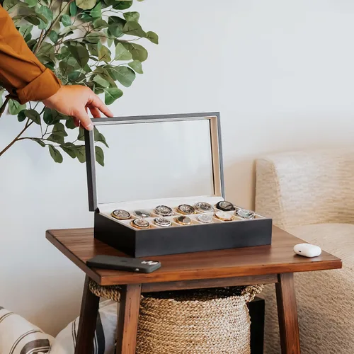 Miniatura 6 de Caja organizadora de relojes de madera sólida con pantalla de cristal de Case Elegance