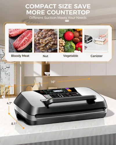Miniatura 3 de Máquina selladora al vacío comercial 95KPA, sellador de alimentos totalmente automático con cortador integrado para Sous Vide, preparación