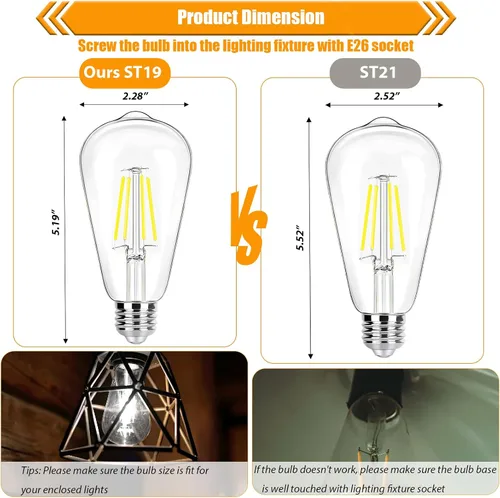 Miniatura 4 de Paquete de 16 Bombillas LED Edison Equivalente a 40W, Bombilla de Filamento LED Regulable de 4W, Bombilla de Luz ST19 5000K Luz de Día, 450LM E26