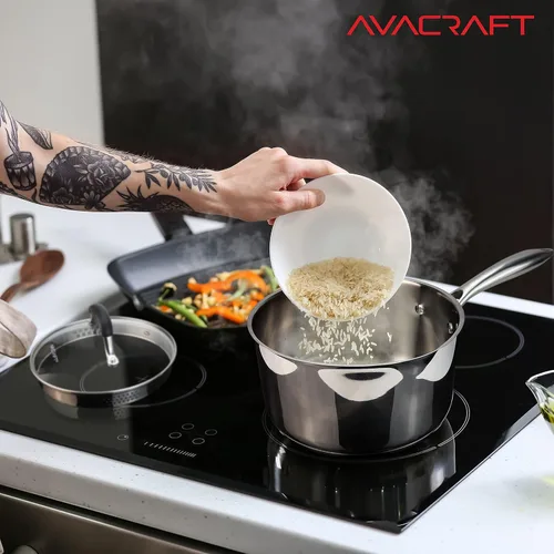 Miniatura 6 de AVACRAFT Cacerola de acero inoxidable con tapa coladora de vidrio, dos picos laterales para verter fácilmente con mango ergonómico, olla multiusos