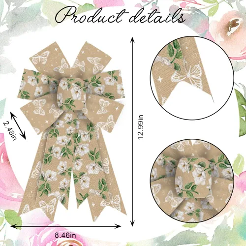 Miniatura 2 de Hying 2 lazos de flores de otoño para corona, corona de arpillera natural, lazo floral de mariposa para casa de campo, lazos para puerta delantera