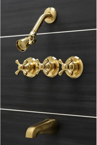 Miniatura 2 de Kingston Brass KB233AXAB Grifo victoriano de triple mango para bañera y ducha en latón antiguo