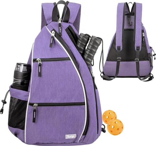 Sucipi Pickleball Bag - Men's & Women's Pickleball Backpack, Adjustable Sling Bag w/Fence Hook/Large Capacity/Safety Pocket Púrpura