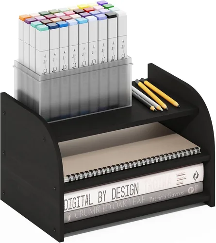 Miniatura 7 de Furinno Organizadores y accesorios de escritorio clásicos, elevador de monitor de 2 niveles, organización de oficina, estante superior de Espresso