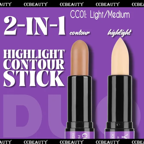 Miniatura 3 de CCbeauty Barra de contorno mate 2 en 1, barra corrector de doble resaltado, kit de resaltado y contorno, barras bronceadoras para maquillaje