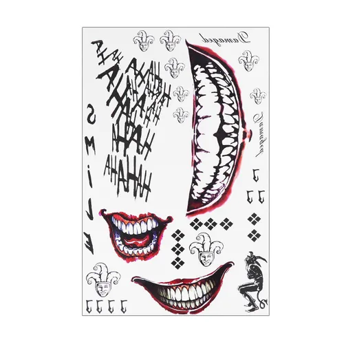 Miniatura 3 de 4 hojas de tatuajes temporales de Suicide Squad, tatuaje adhesivo perfecto para Halloween, cosplay, disfraces y accesorios de fiesta., A