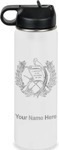 Miniatura 74 de LaserGram Botella de agua personalizada, bandera de Guatemala, acero inoxidable de doble pared aislada al vacío con popote superior, regalo grabado