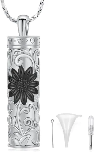 Miniatura 37 de Collar de urna de girasol para cenizas, collar de barra cilíndrica para cenizas para mujer, colgante de recuerdo para cenizas, joyería de cremación
