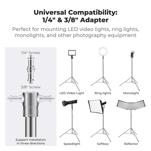 Miniatura 2 de K&F CONCEPT Soporte de Luz de Acero Inoxidable de 9.2 pies/2.8m, Trípode de Fotografía Resistente con Amortiguación de Resorte con Adaptador