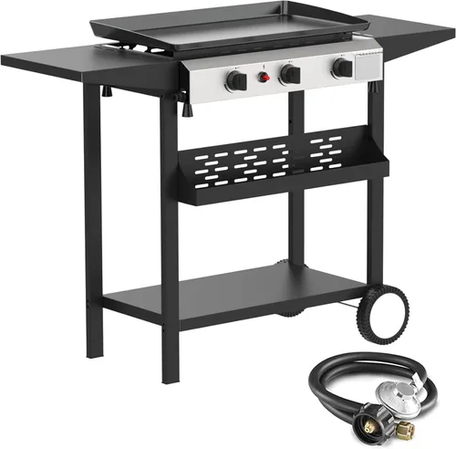 Miniatura 7 de Parrilla de gas para barbacoa de 3 quemadores, 25.6 pulgadas de acero inoxidable portátil a propano, parrilla plana de 30,000 BTU para acampar