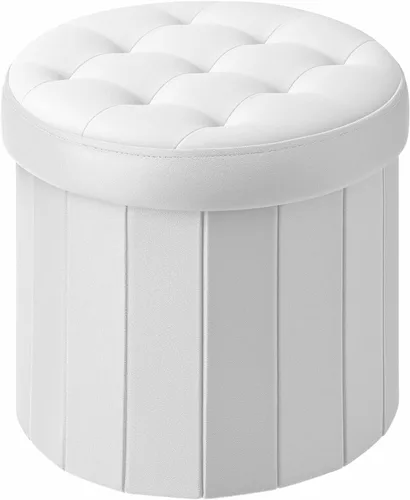 Miniatura 8 de Bsketa® Otomana plegable redonda de almacenamiento de 14 x 14 x 13 pulgadas, taburete de pie con asiento acolchado de espuma más gruesa, banco Negro