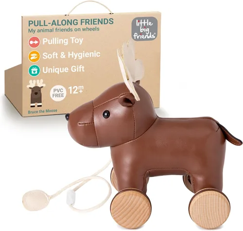 Little Big Friends Juguete de alce para niños pequeños | Juguete suave para caminar con cordón ajustable | Juguete clásico para empujar y tirar del