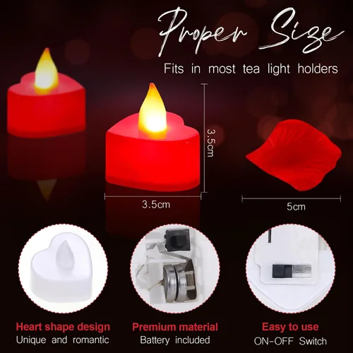 Miniatura 4 de VIHOSE 4000 pétalos de rosa artificiales con 24 velas LED de té, velas LED sin llama, pétalos de rosa falsos para bodas, fiestas de cumpleaños