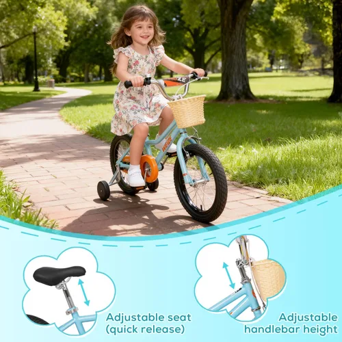 Miniatura 5 de Bicicleta infantil WEIZE, 16 y 20 pulgadas para niños y niñas de 4 a 12 años, altura del ciclista 41-62 pulgadas, asiento y manillares ajustables