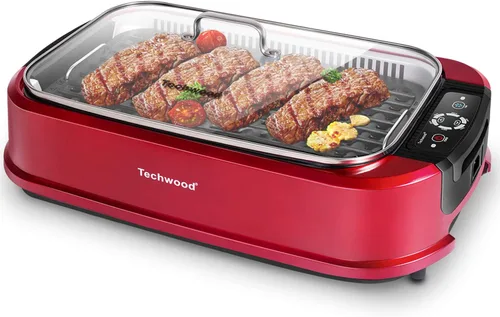 Parrilla eléctrica sin humo para interiores, Techwood de 1500 W, parrilla coreana portátil con placas antiadherentes con control de temperatura,