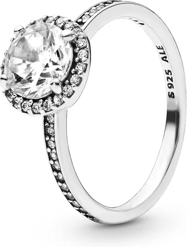 PANDORA Joyería Anillo redondo de circonita cúbica brillante Regalo para ella Plata de ley Metal Zirconia cúbica
