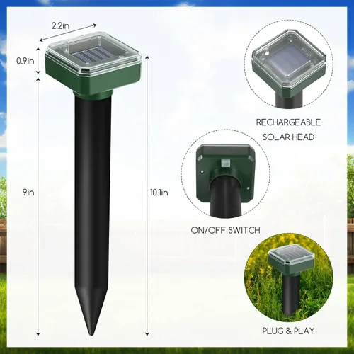Miniatura 9 de 2026 8Pack Mole Repellent Solar Powered Sonic Gopher Repellent Stakes for Lawns,IP65 Waterproof Ultrasonic Mole Repellent for Lawns,Sonic Chipmunk