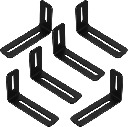 6 soportes en L ajustables ranurados, soporte negro en forma de L con 2 agujeros ranurados, soportes de esquina en ángulo recto de metal de 90