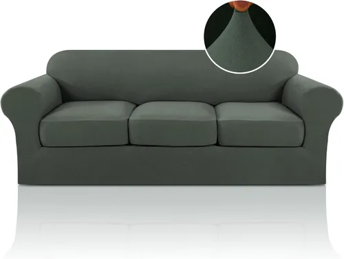 Miniatura 10 de PrinceDeco - Funda elástica y suave de 3 piezas para sofá, lavable, 2 fundas para cojines separados, protector elástico de muebles para niños y Arena