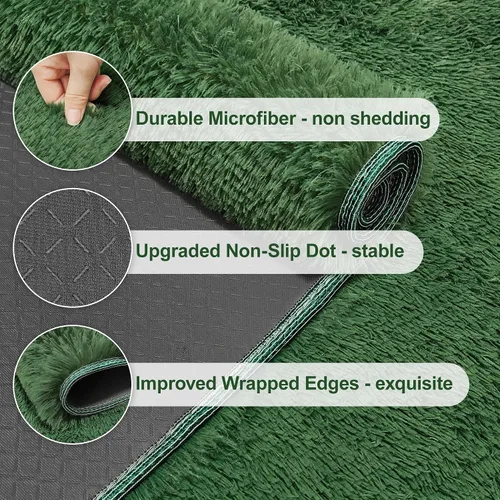 Miniatura 5 de Alfombras verdes para dormitorio de niños: alfombra de pasillo lavable de 2x6, alfombras pequeñas antideslizantes, esponjosas, suaves, peludas