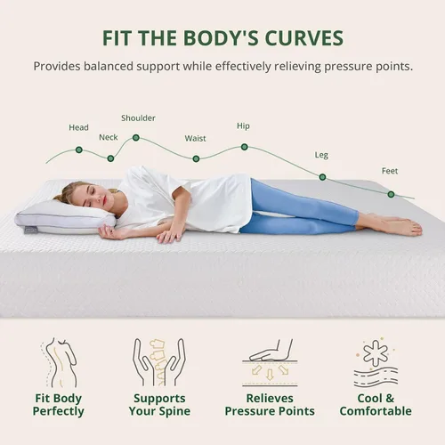 Miniatura 7 de Colchón de espuma viscoelástica de gel de té verde Twin de 6 pulgadas con funda extraíble lavable, firmeza media, cama en una caja, certificado