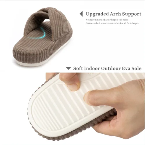 Miniatura 4 de Chantomoo - Pantuflas para mujer, de espuma viscoelástica, para el dormitorio, con lazo de pana, con bandas cruzadas, cómodas, modernas, para regalo