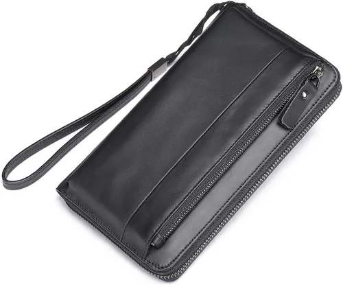 Miniatura 52 de LUKZIJAES Billetera de cuero genuino para hombre, con bloqueo RFID, delgada, plegable, bolsillo frontal, #3-Café, Vintage