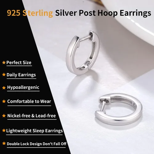 Miniatura 2 de Jewlpire 925 Sterling Silver Post 14K Real Gold Plated Small Hoop Earrings for Women Girls, Hypoallergenic Lightweight 15mm20mm Cubic Zirconia