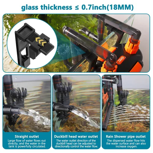 Miniatura 3 de hygger Filtro externo de acuario para colgar en la parte posterior, filtro silencioso para tanque de peces con filtración de 3 etapas, motor