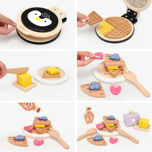 Miniatura 3 de PairPear Juego de Comida de Madera, Juego de Cocina de Madera, Accesorios de Cocina de Juguete, Juego de Cocina de Madera para Niños, Juego