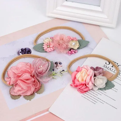 Miniatura 5 de Baby Floral con Diademas de Nylon para Niñas Recién Nacidas Ducha Foto (6 Colores)