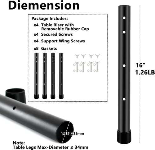 Miniatura 4 de Paquete de 4 extensores plegables de patas de mesa, elevadores de acero altamente duraderos, extensiones de patas de mesa para patas rectas