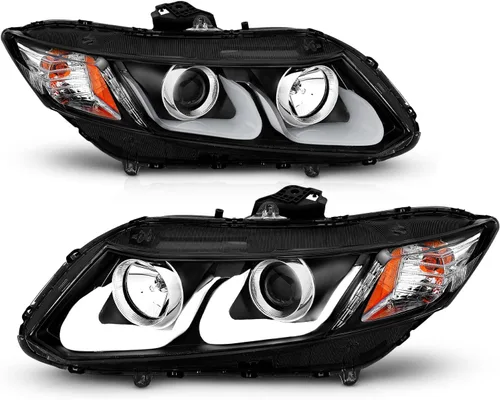 Miniatura 2 de AmeriLite Juego de faros delanteros de repuesto con proyector para Honda Civic Sedan/Coupé, doble barra LED, color negro, lado del pasajero