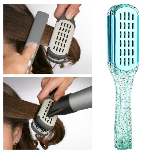 Miniatura 4 de Cepillo de pelo con abrazadera de cerdas de jabalí, enderezadora de cerámica de doble cara con abrazadera, desenredar y peinar el cabello